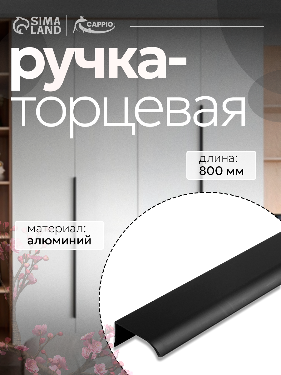 Ручка торцевая CAPPIO RT002BL, L=800 мм, м/о 768 мм, цвет черный