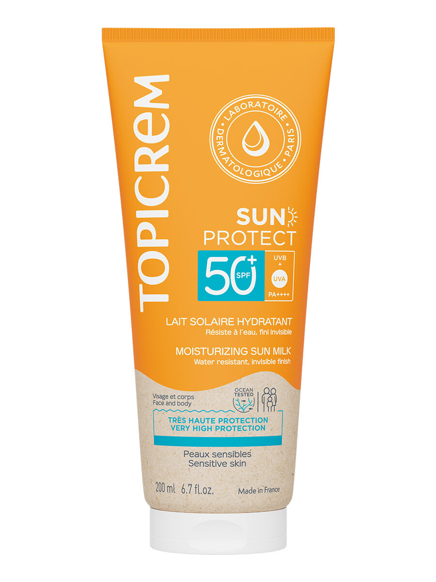 ТОПИКРЕМ САН ПРОТЕКТ Увлажняющее солнцезащитное молочко SPF50 200 мл  TOPICREM Sun Protect Lait Solaire Hydratant