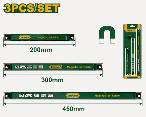 Изображение товара Набор держателей для инструментов, магнитный, планка 200,300,455мм JADEVER JDHH2603
