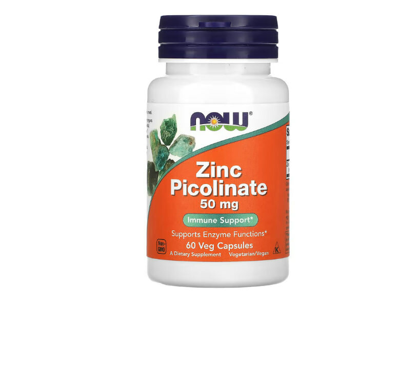 NOW Foods Цинк пиколинат 50 мг 60 капсул — Халяль, здоровье кожи, иммунитет и гормональный баланс