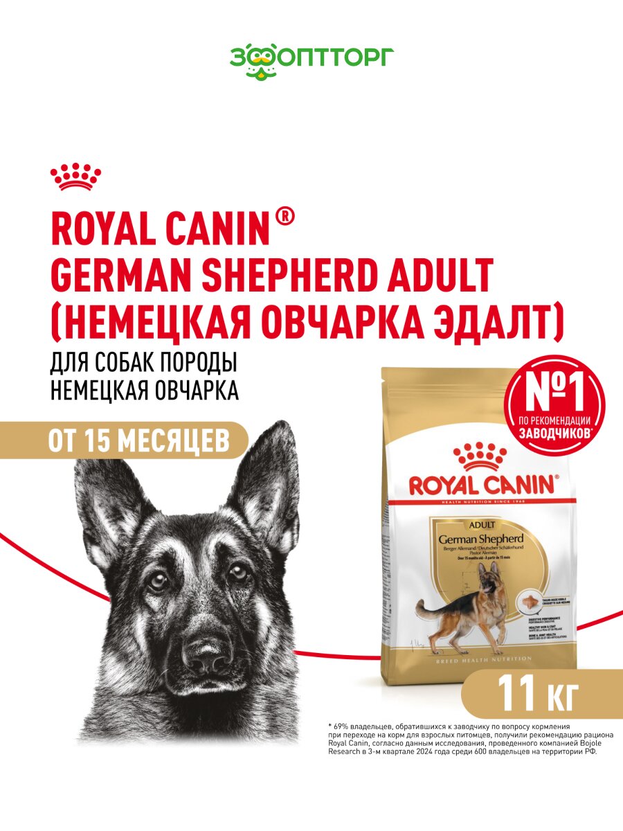 Сухой корм Royal Canin German Shepherd Adult для собак породы немецкая овчарка Птица, 11 кг.