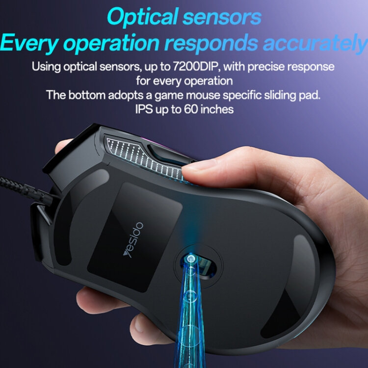 Мышь проводная оптическая игровая Yesido KB20 RGB подсветка 7200 DPI — фото 1