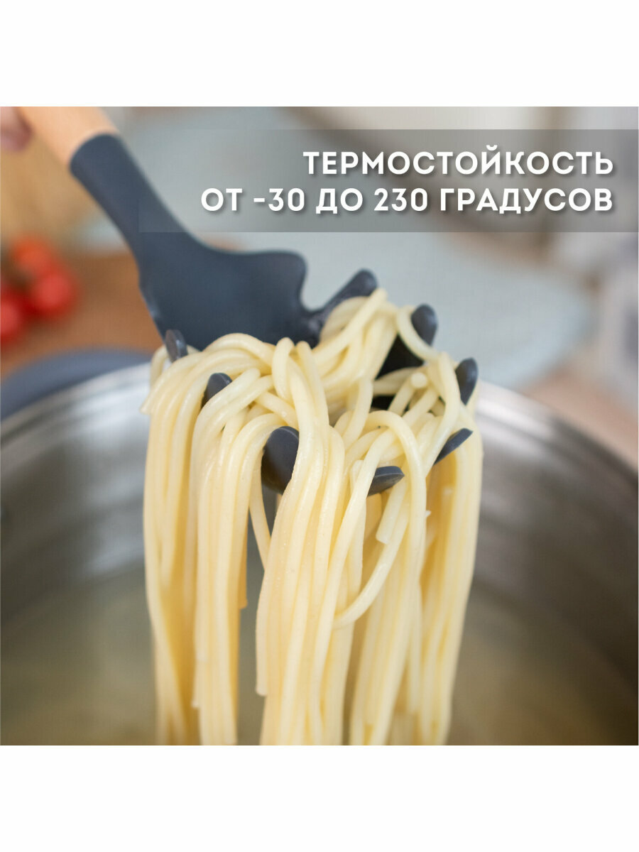 Набор силиконовых кухонных принадлежностей с деревянными ручками 12 в 1, серый, Daswerk (Дасверк), 608194 — фото 1