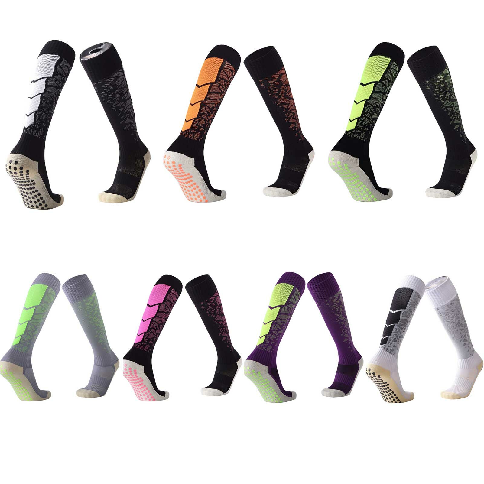 Носки компрессионные коленные антискользящие с полотенчатой подошвой для футбола влагоотводящие для бега баскетбола йоги спортивные унисекс для мужчин женщин Розовый Серый Фиолетовый Оранжевый Черный Белый Зеленый Один размер материал хлоропрен и хлопок