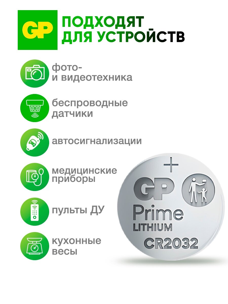 Батарейки CR2032 Lithium, дисковая форма, литиевые, набор 5 штук — фото 1