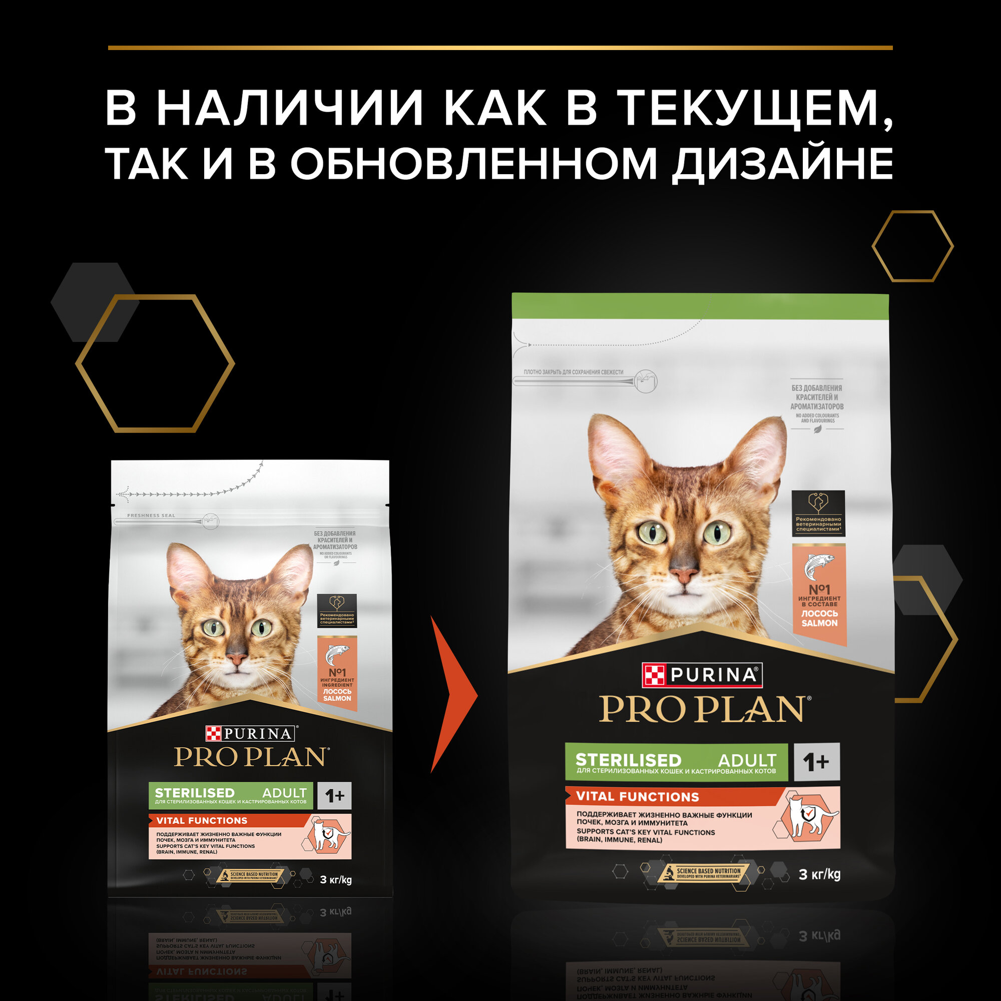 Сухой корм PRO PLAN® Sterilised VITAL FUNCTIONS для стерилизованных кошек для поддержания функций почек, мозга и иммунитета с лососем, 3 кг — фото 1