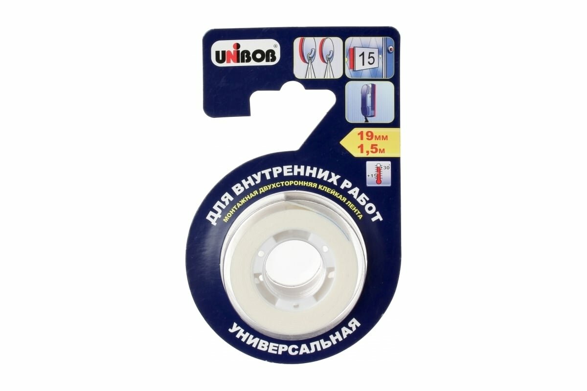 Клейкая двухсторонняя вспененная лента UNIBOB для внутр. работ 19 мм х 15 м