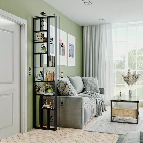 Изображение товара Перегородка с полками, черная, 460 мм, 16х100 мм, рейки клуб