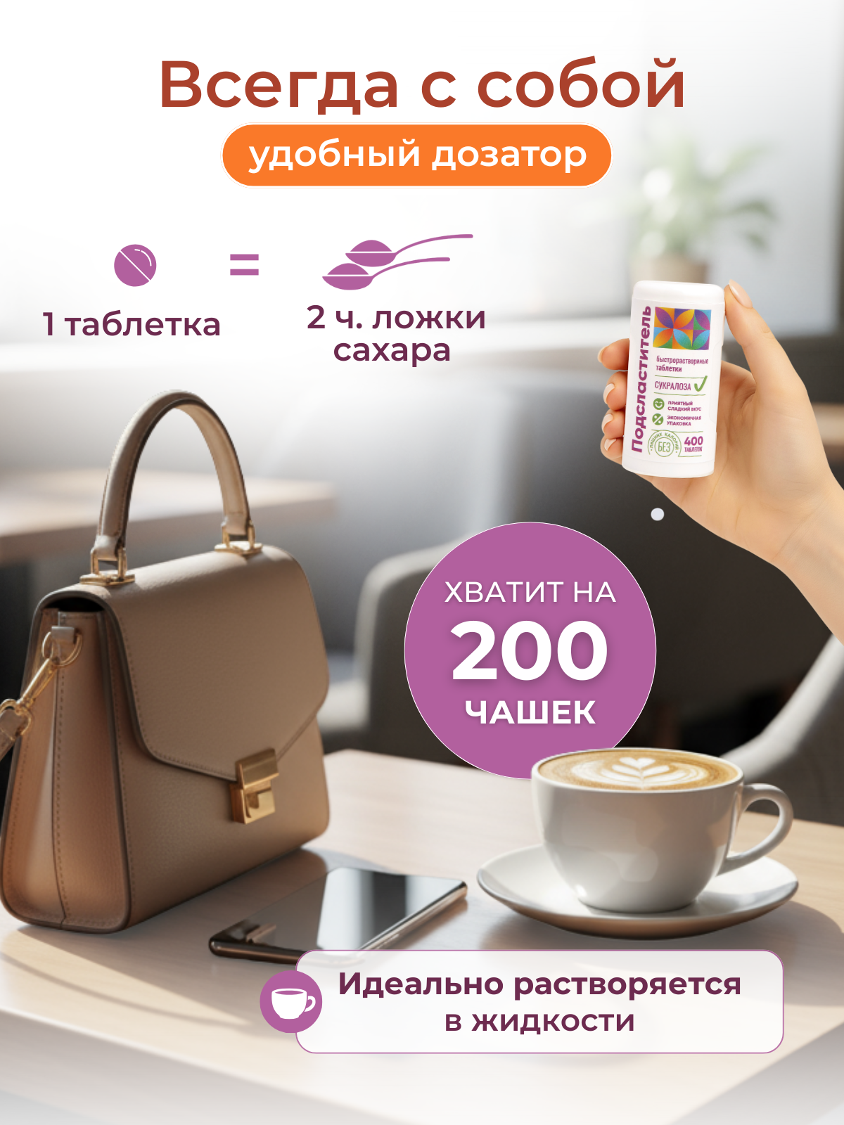 Сахарозаменитель таблетки сукралоза 400 шт, подсластитель для диабетиков — фото 1