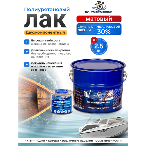 фото Полиуретановый лак матовый для мебели и металлоконструкций polimer marine 2.5 кг