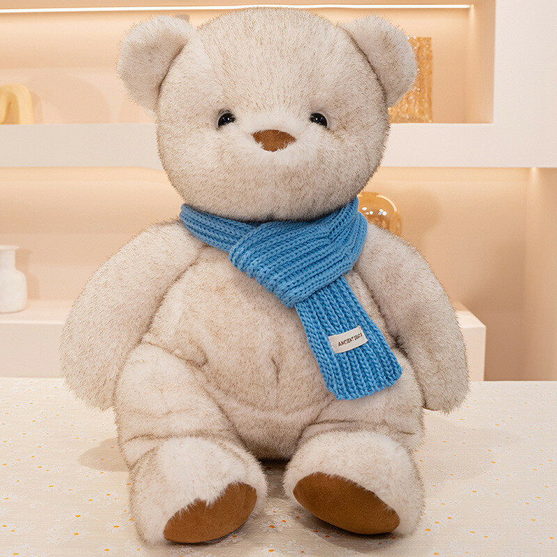 Плюшевый медведь light blue с шарфом для девочек подарок на день рождения коллекционер игрушка животное белый 55 см