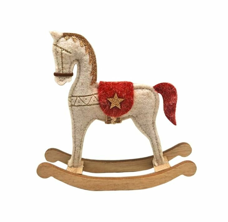 Фигура новогодняя h16 см Лошадка бежевая
