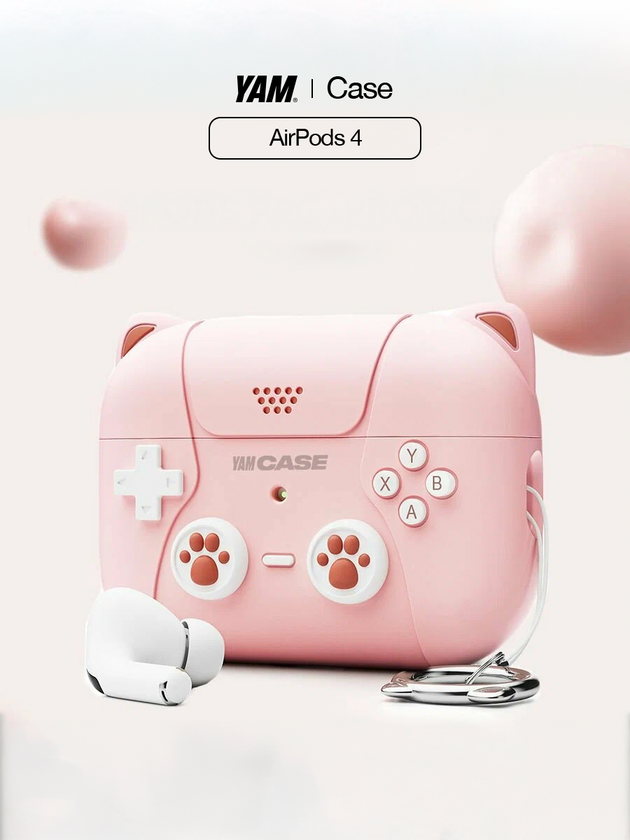 Чехол Yamcase, силикон, с ремешком, для AirPods 4, влагозащищенный, ударопрочный, розовый