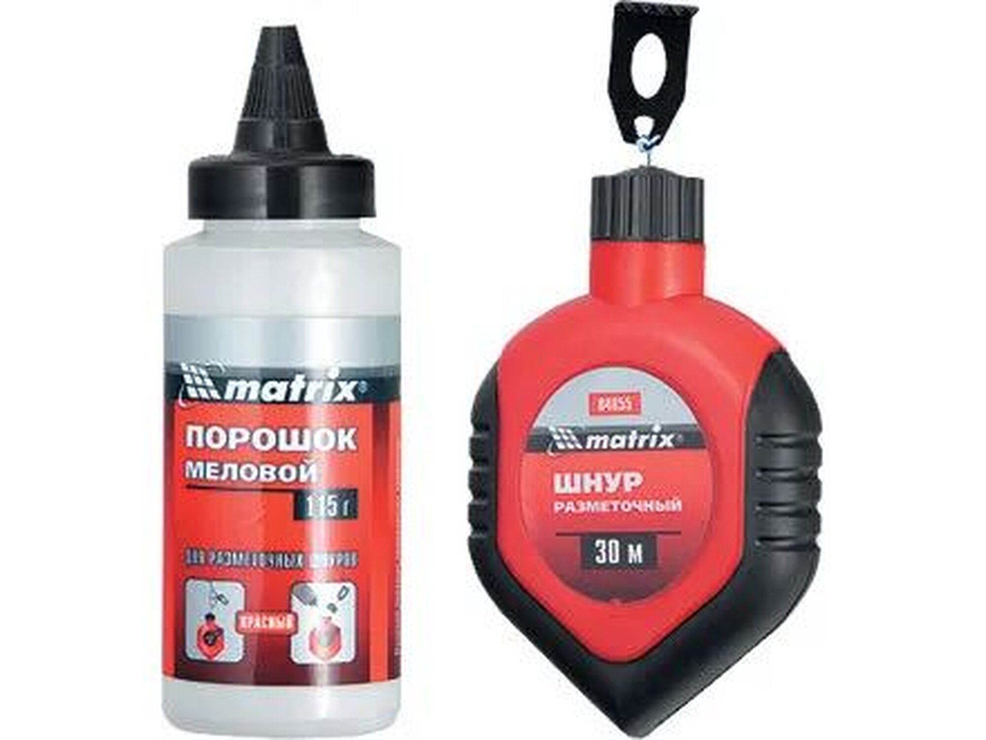 Шнур разметочный в пластмассовом обрезиненном корпусе + порошок красный// MATRIX