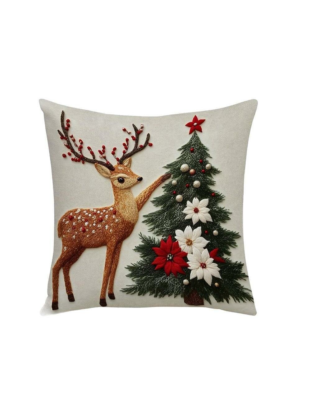 Подушка декоративная 45х45 см маленькая с наволочкой Joy.Yolife новогодняя с вышивкой Щелкунчик новогодний для дивана кресла и садовой мебели праздничная