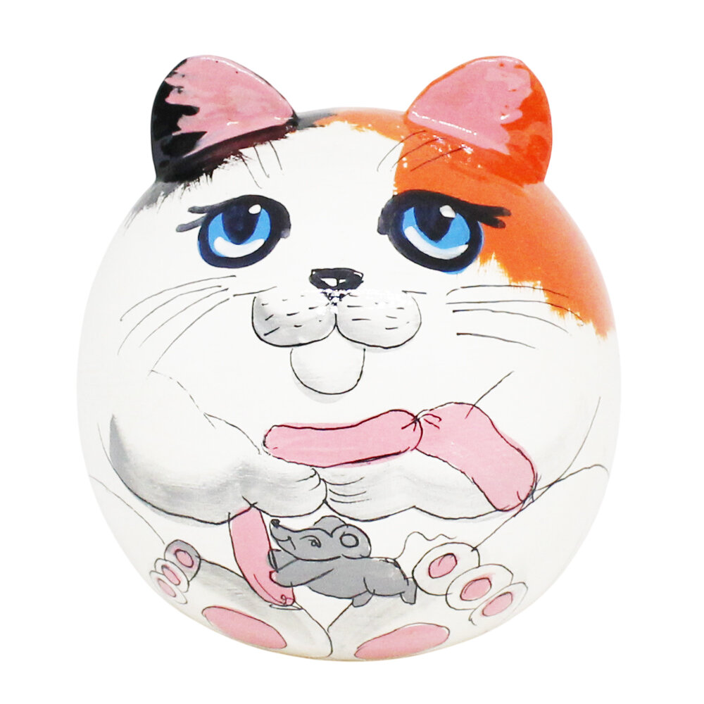 Неваляшка из дерева "Котик с мышкой" (Ручная работа)