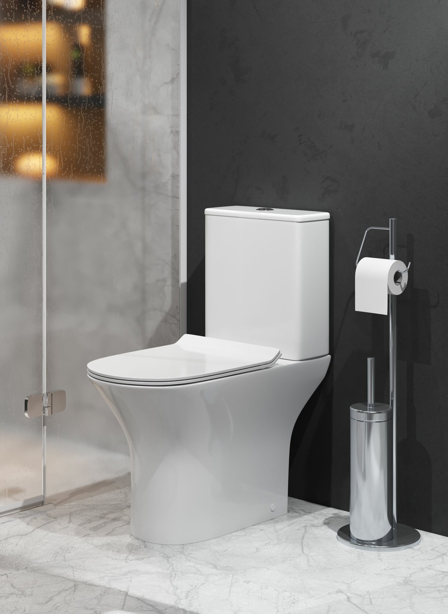 Унитаз напольный Grossman Classic GR-4465SQ (640х350х800) безободковый белый с тонкой крышкой микролифт смыв торнадо2 места