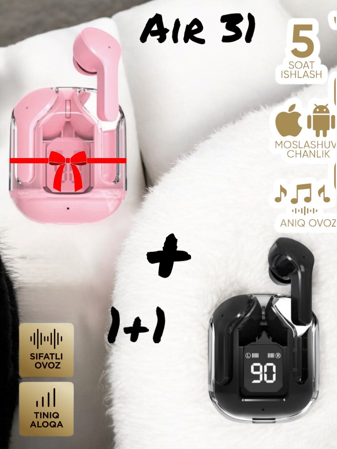 Наушники, беспроводные, Air 31, с микрофоном, дисплей, Bluetooth 5.3