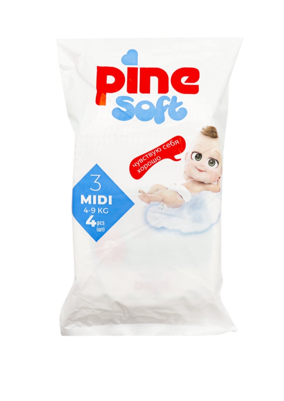 Подгузники Pine Soft №3 Midi, 4 шт (4–9 кг)