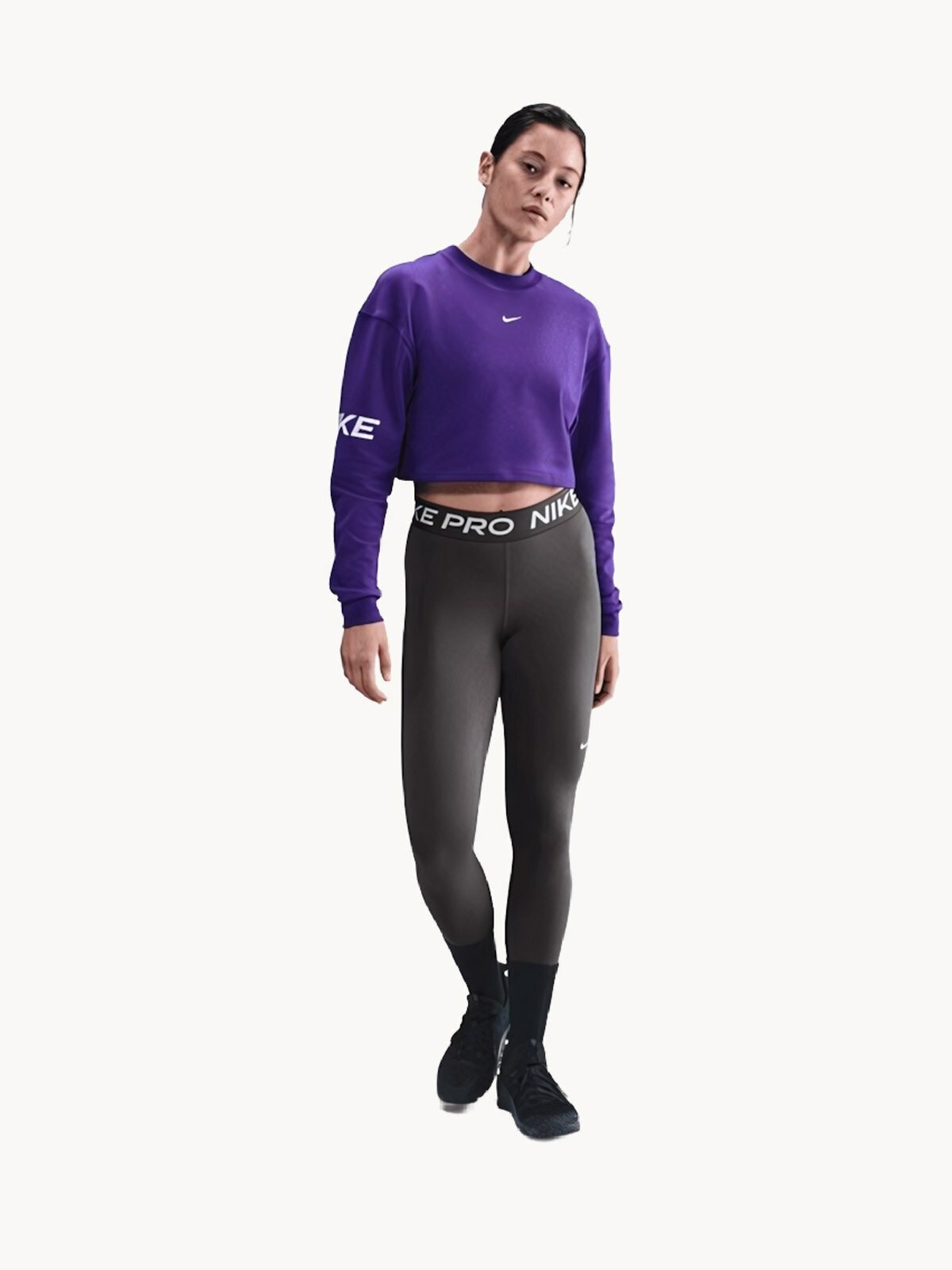 Легинсы спортивные NIKE Pro 365, размер XL, серый/молочный