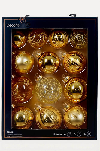 Изображение товара Набор стеклянных шаров мольто грациозо, золотой, 7 см (упаковка 13 шт.), Winter Deco 061174