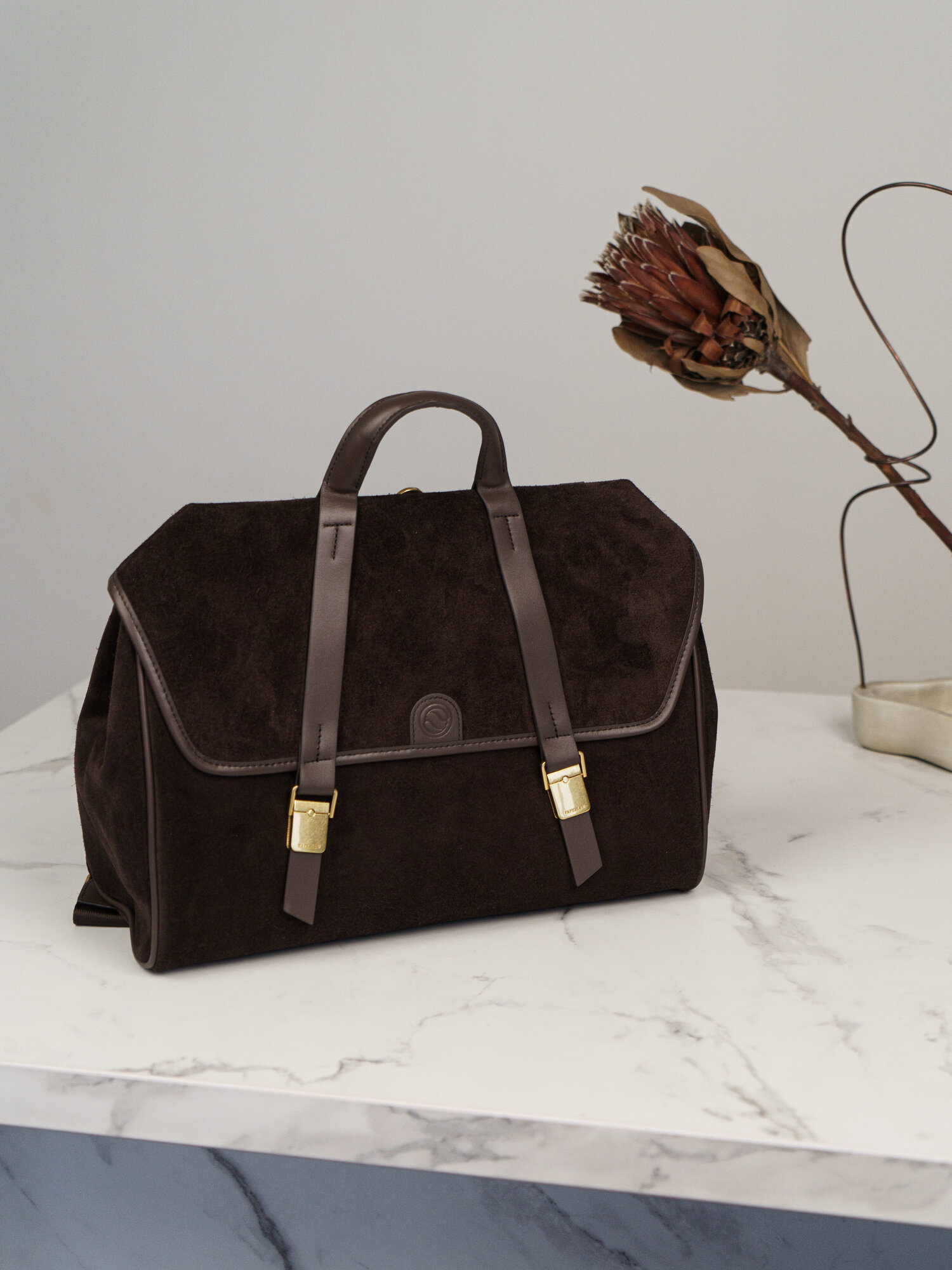 Сумка рюкзак натуральная замша Италия, коричневый портфель трансформер