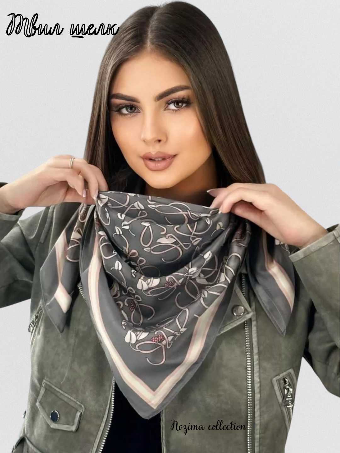 Платок  для девочек и женщин,90х90 см, серый меланж — фото 1