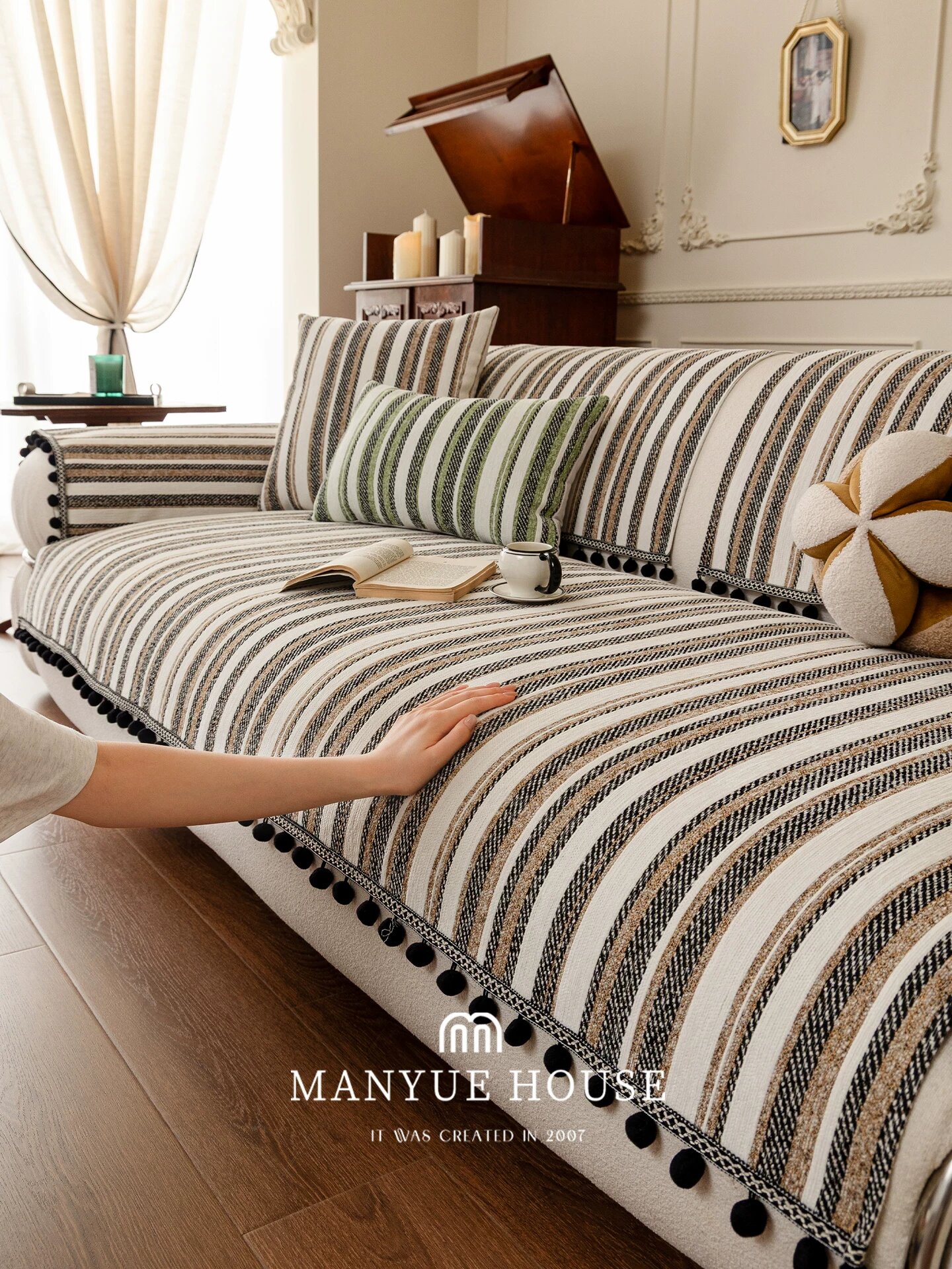 Чехол для дивана Manyue Home: Элитный, из шенилла, для гостиной, защита от царапин кошек, всесезонная модель.