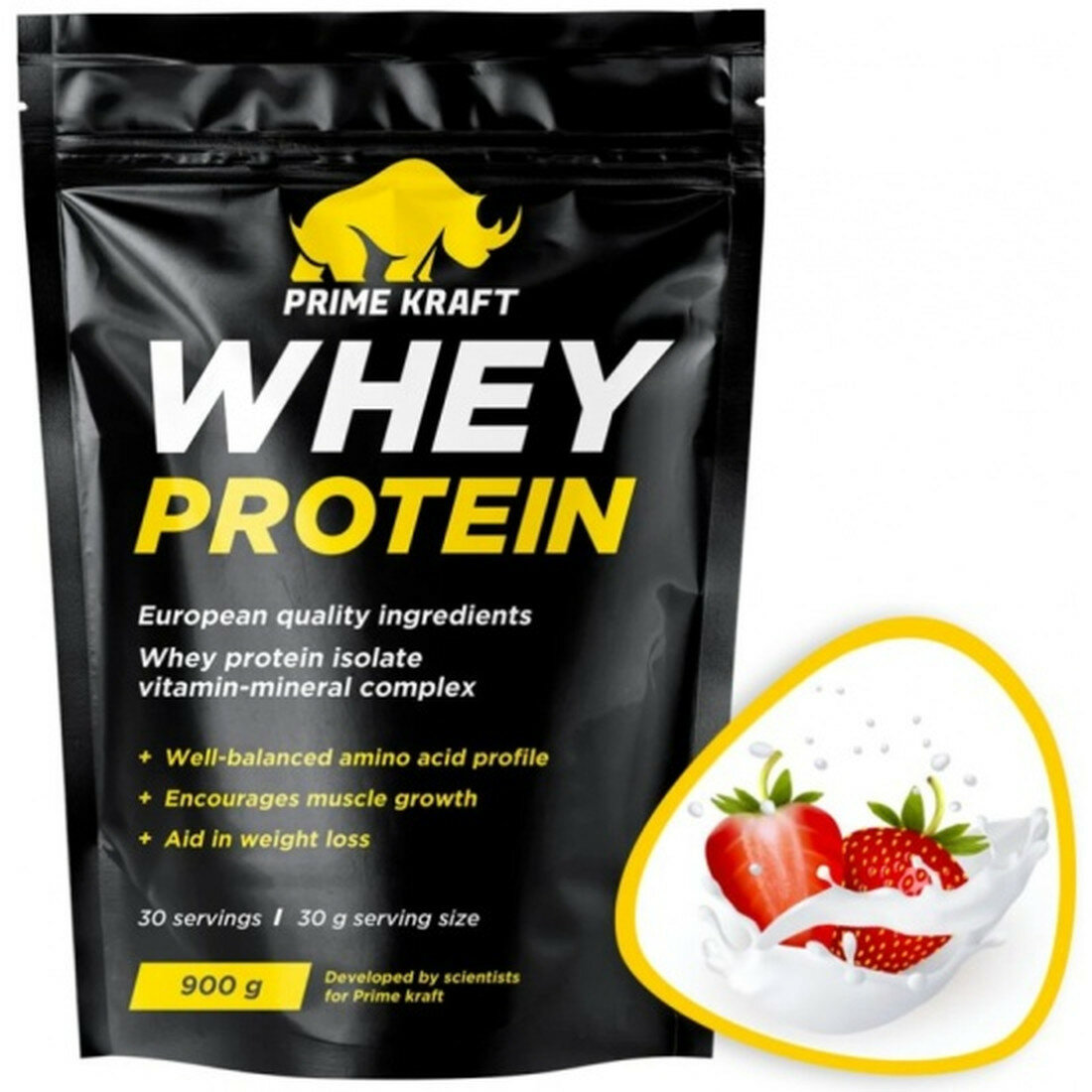 Протеин Prime Kraft "WHEY", клубничный йогурт, 900г
