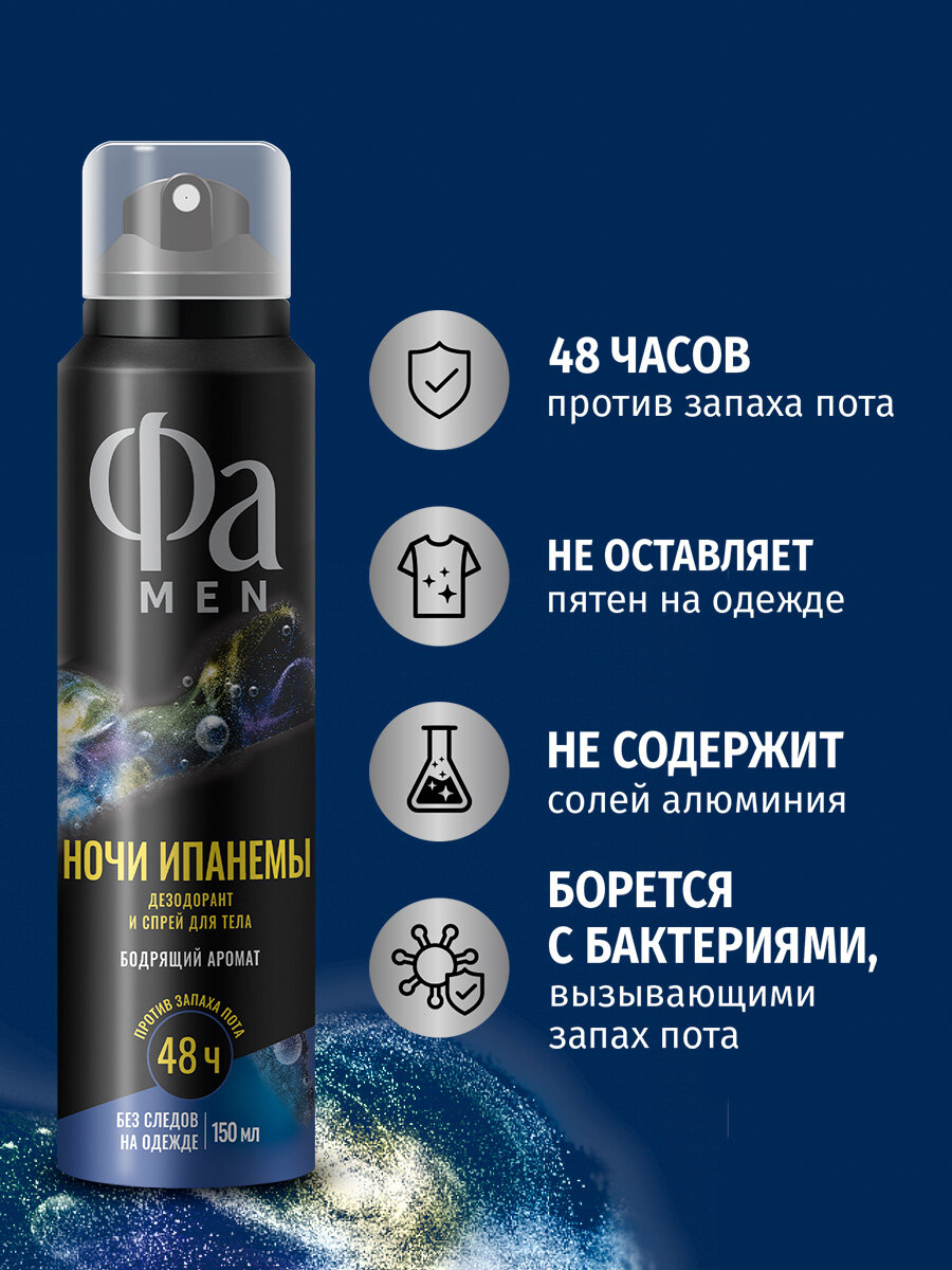 Фа MEN дезодорант мужской спрей для тела Ночи Ипанемы, 150 мл, 2 шт — фото 1