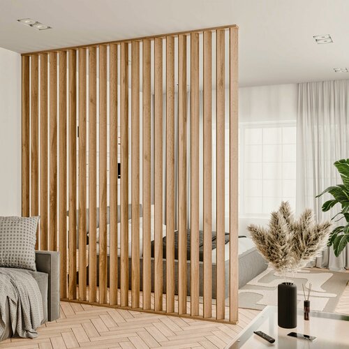 Изображение товара Реечная перегородка для зонирования под 45 градусов шириной 2506 мм, дуб вотан, 22х80 мм