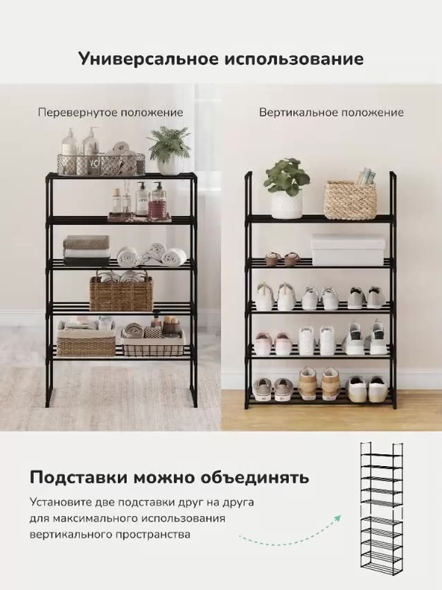 Обувница в прихожую, подставка для обуви Поинт 1010, 5 полок, Черный — фото 1