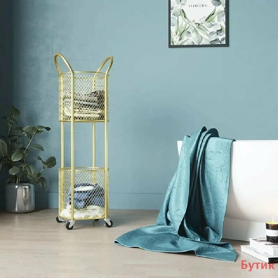 Стеллаж для хранения вещей в ванной комнате  2 слоя  золотой  30x30x90 см