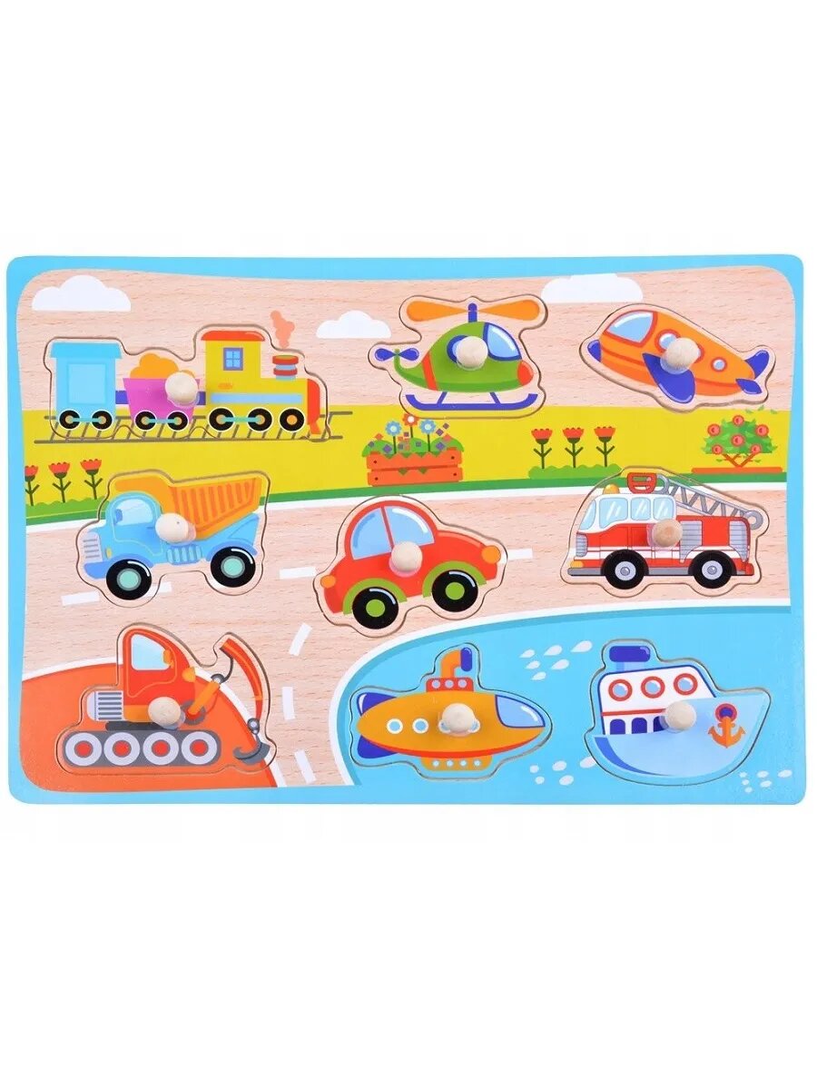 Рамка-вкладыш деревянная 225 х 30 см Транспорт основа 9 фигурок