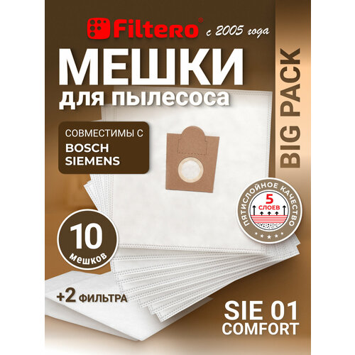Мешки-пылесборники Filtero SIE 01 (10) Comfort Big Pack, для пылесосов Bosch, Siemens, синтетические, 10 штук + моторный и микрофильтр