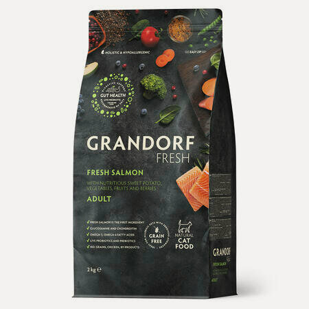 Изображение товара GRANDORF Fresh Cat ADULT Salmon&Sweet Potato 2 кг сухой корм для кошек свежее филе лосося с бататом