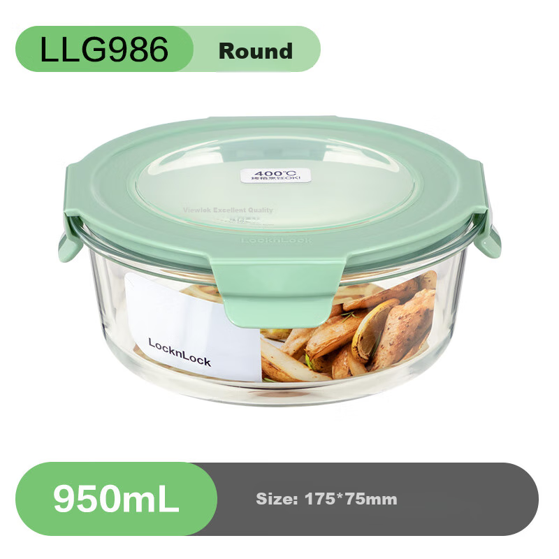 LOCK&LOCK Microwave Heating Special Glass Bowl with Lid for Office Workers Lunch Box Large Capacity Round Fresh-keeping Box