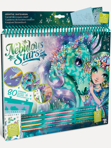 Изображение товара Раскраска для девочек Nebulous Stars (35 скетч страниц, 12 карандашей, трафареты, наклейки), 11372_NSDA