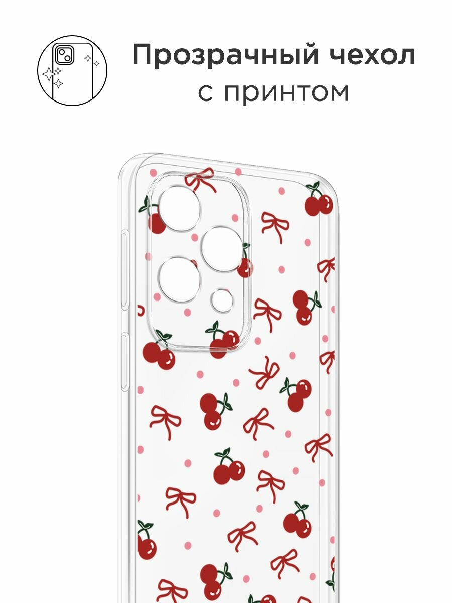 Чехол на Samsung Galaxy J4 Plus 2018 / Самсунг J4 Plus 2018 с принтом "Вишни и ленточки", прозрачный — фото 1