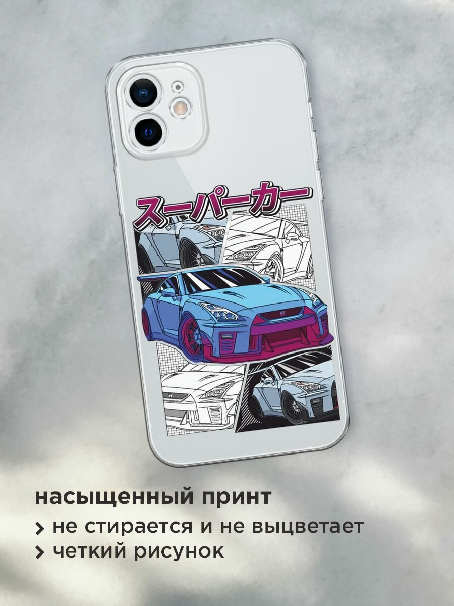 Чехол на Apple iPhone 12 mini / Айфон 12 Мини с принтом "JDM коллаж", прозрачный — фото 1