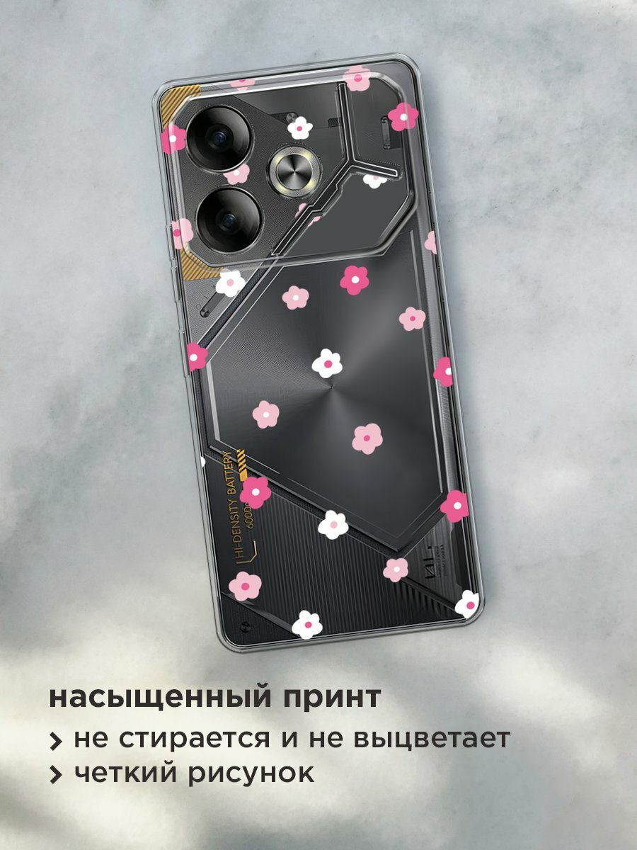 Чехол на Tecno Pova 6 / Текно Пова 6 с принтом "Весенние цветочки рисунок", прозрачный — фото 1