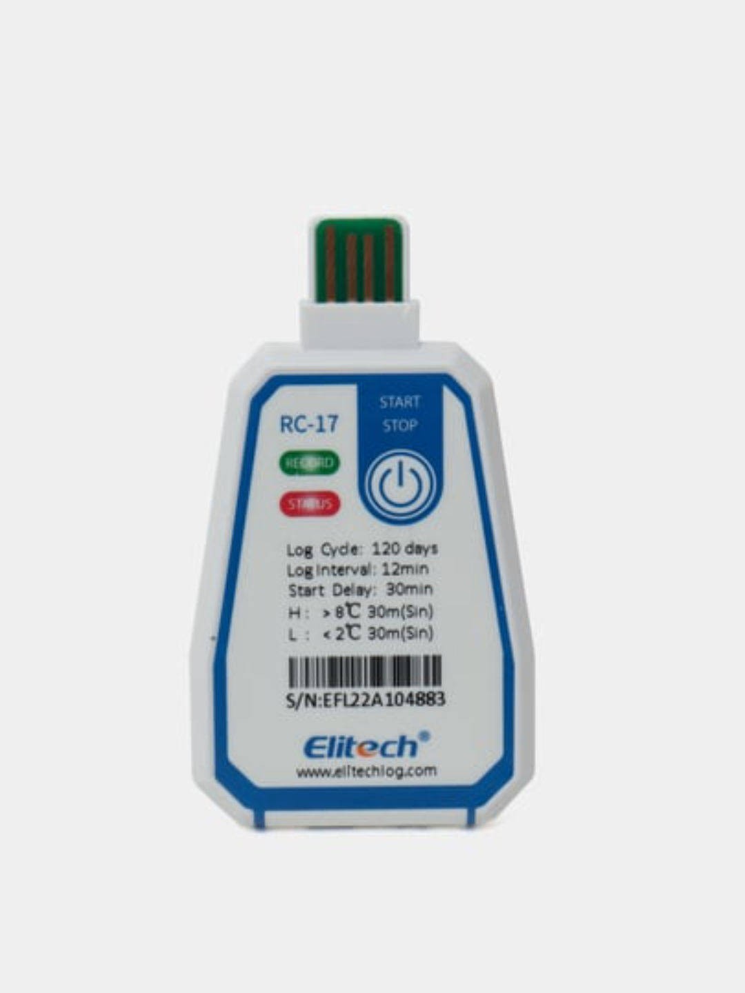 Логгер Elitech RC-17, водонепроницаемый, с отсрочкой старта, до 16000 записей температуры