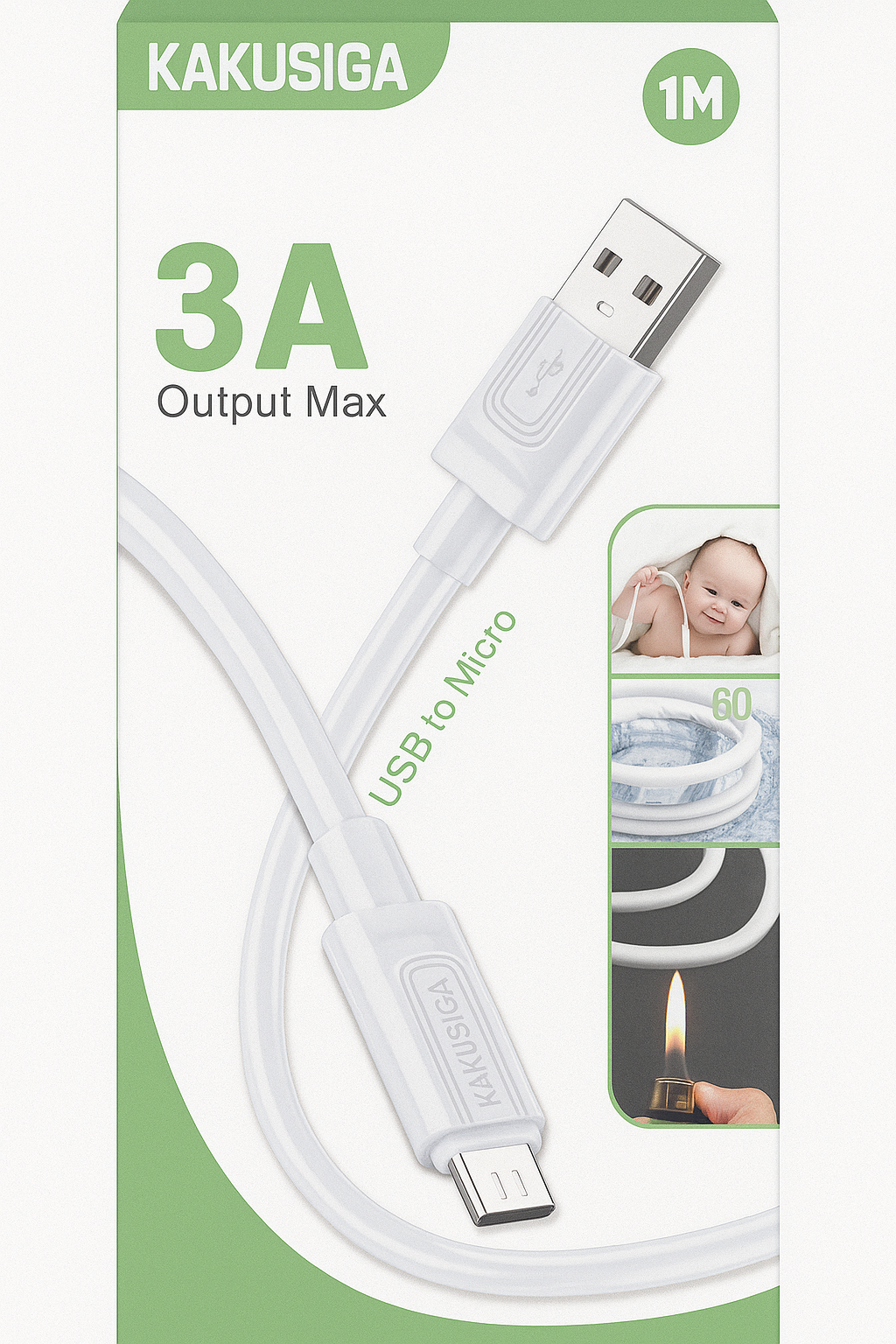 Кабель Kakusiga 3A Micro USB — 1 метр, силикон, быстрая зарядка 3A, огнестойкий, прочный, мягкий и безопасный