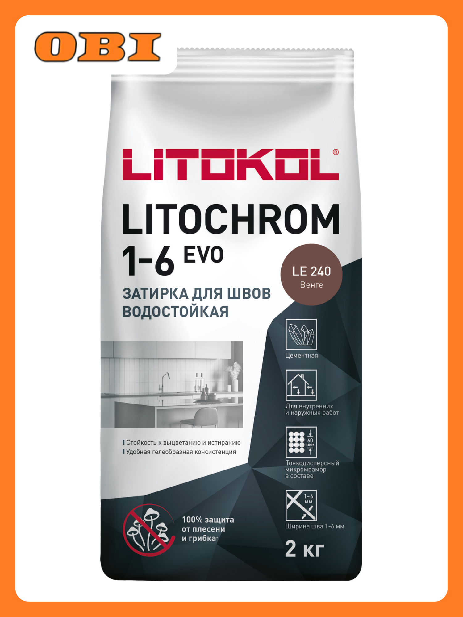 Затирка цементная LITOKOL LITOCHROM 1-6 EVO LE 240 венге 2 кг