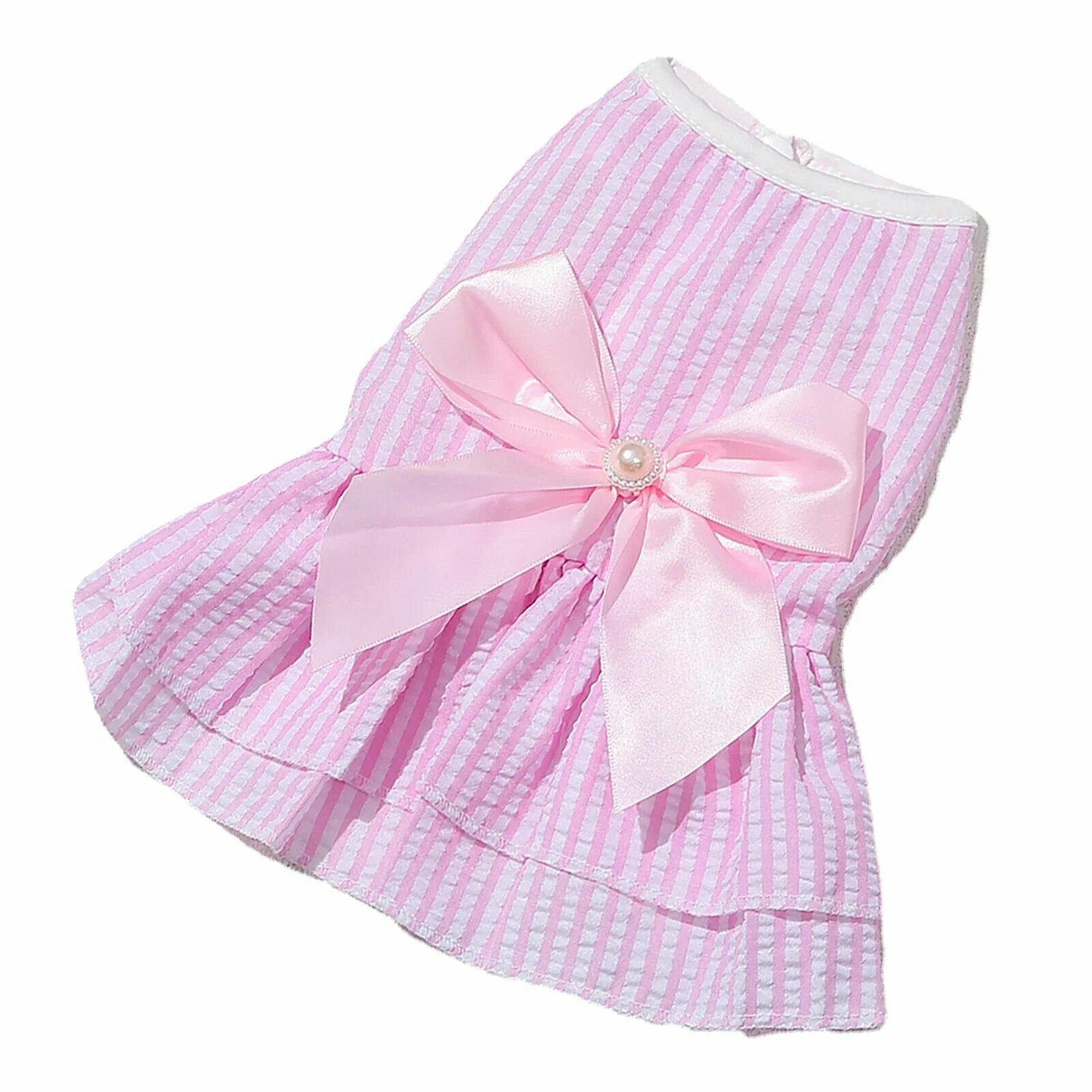 Платье для животных розово-белое с бантом разм М (28)