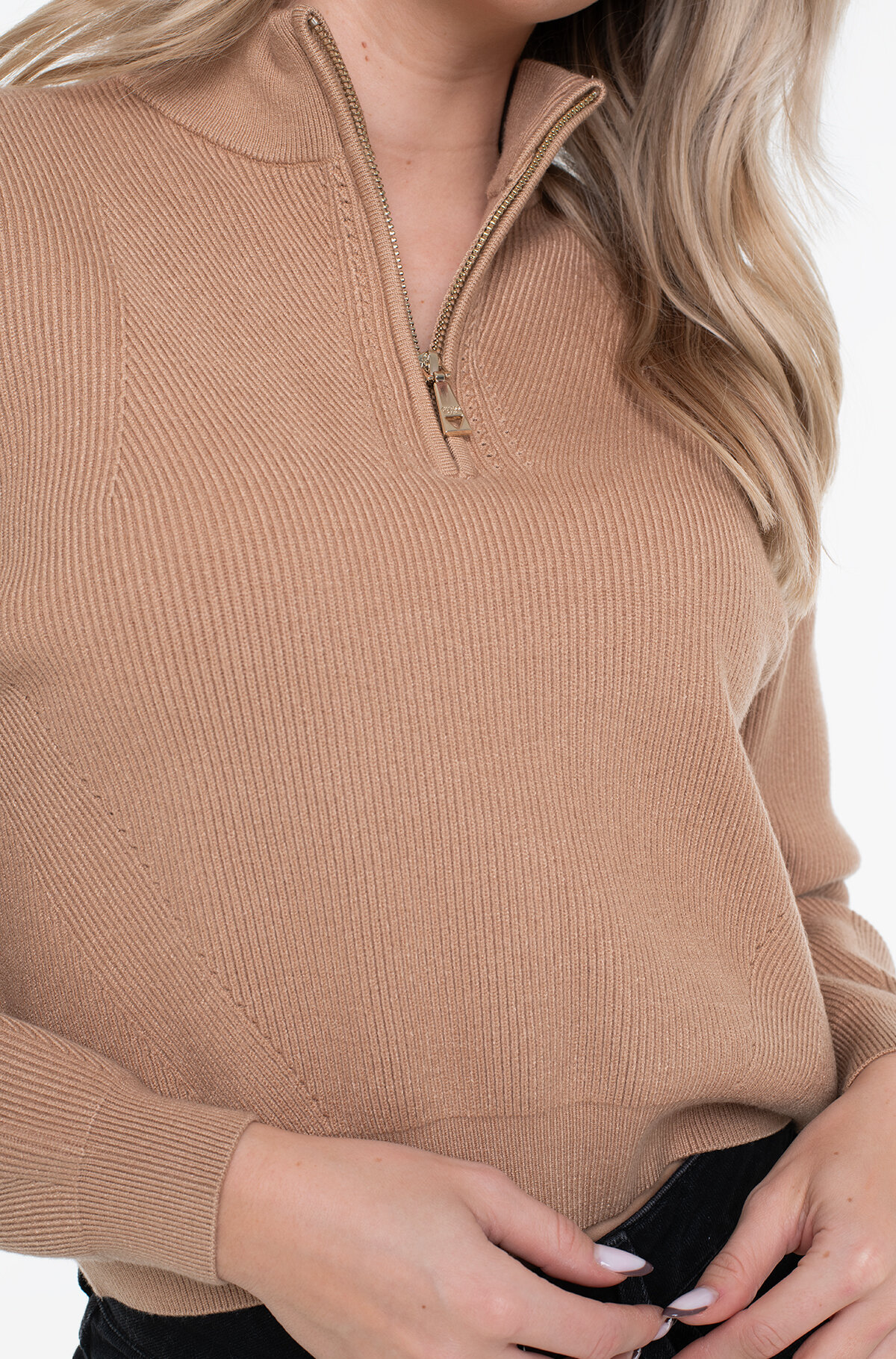 Джемпер GUESS LS HALF ZIP HARLEY SWTR, размер M, бежевый — фото 1