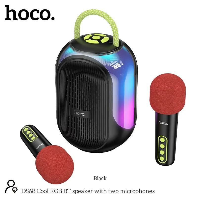 Портативная колонка караоке HOCO DS68 с двумя беспроводными микрофонами, 10W, Bluetooth 6.0, RGB-подсветка