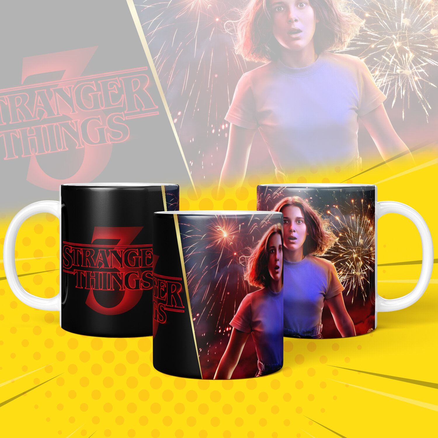 Кружка, "Очень Странные Дела", персонажи сериала "Strenger Things 3" яркий принт 330 мл, 1 шт