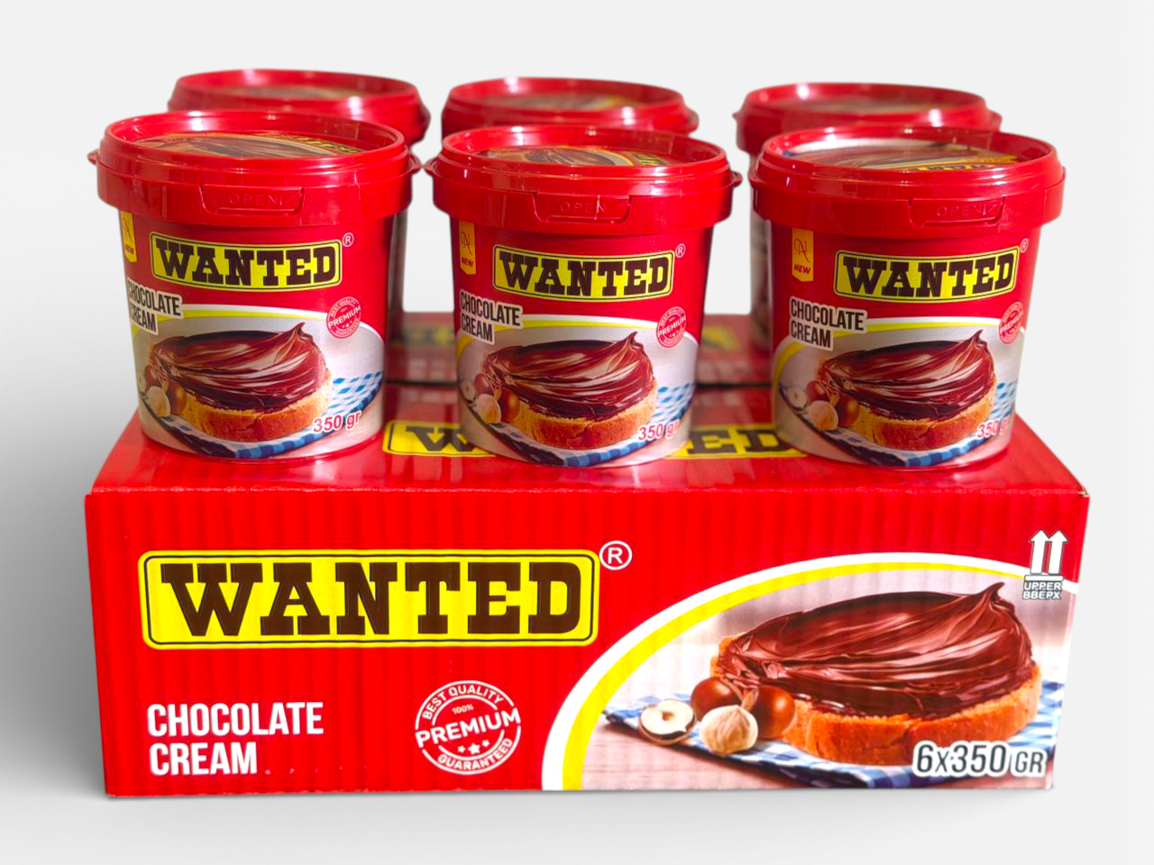 6 шт. шоколадный крем WANTED с фундуком, по 350 г каждый, 9 × 9,5 см, производитель Ne’mat