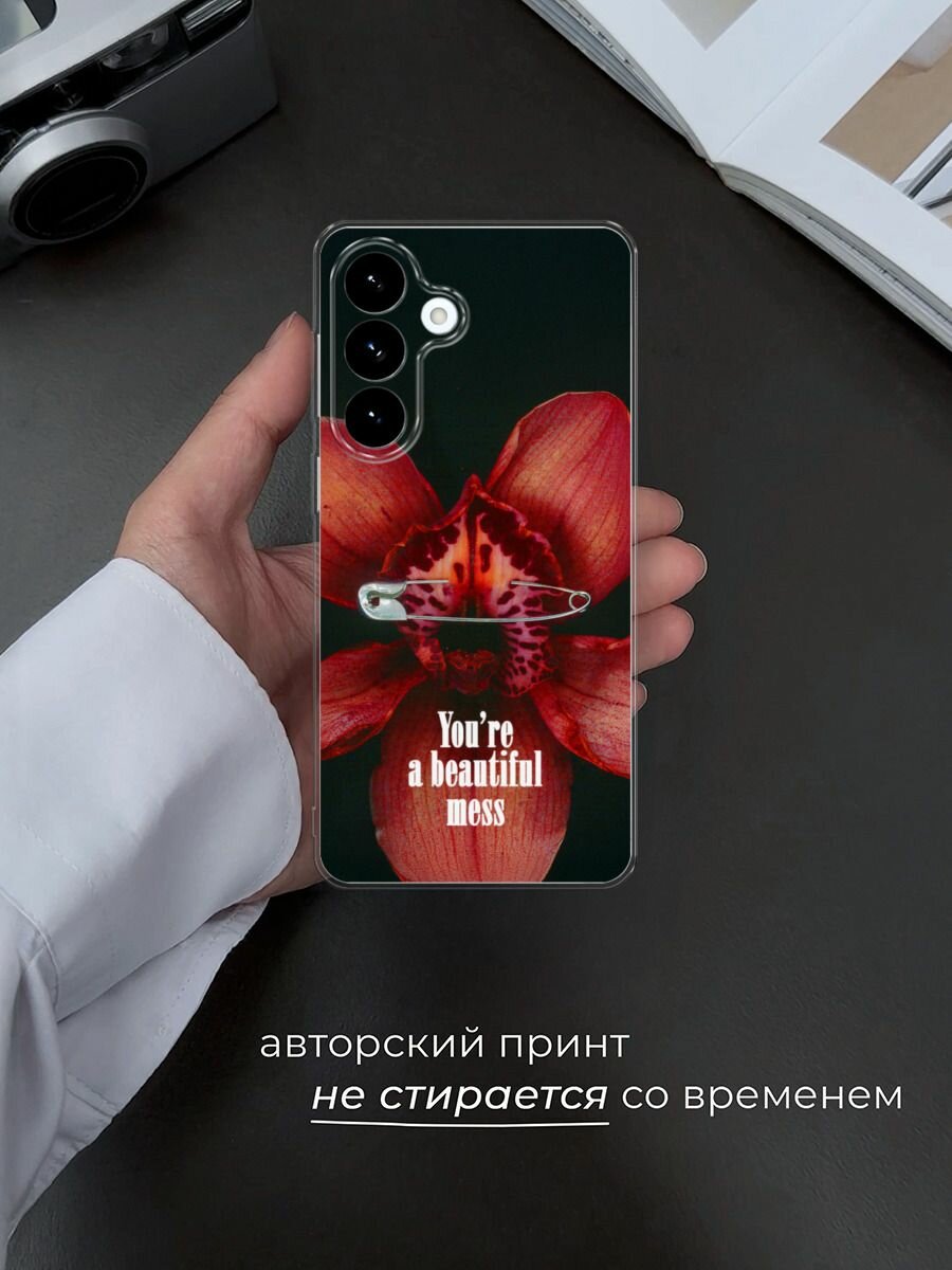 Чехол на Samsung S26 Plus / Самсунг S26 Плюс с принтом Красная орхидея с булавкой — фото 1